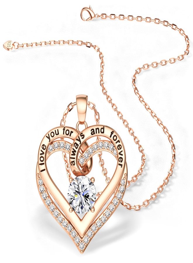 TEN MIRO S925 Sterling Silver I Love You Necklace Anniversary Birthday Gift for Women Rose Gold Forever Love Heart Pendant for Her Anniversary Valentines Christmas Gift for Wife Girlfriend Mom Daughter - Image 1